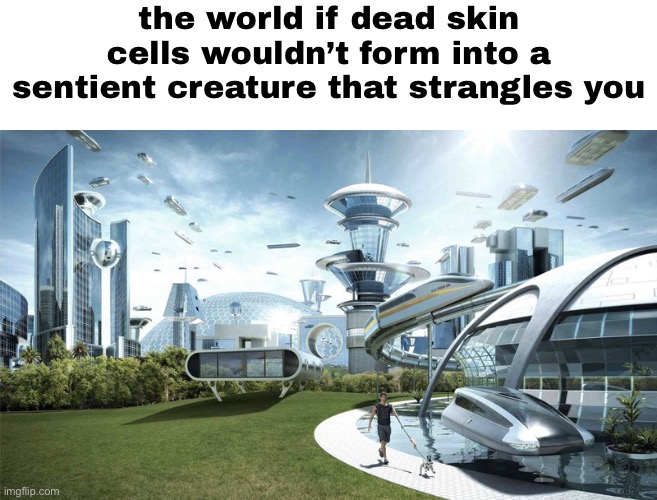 The future world if | the world if dead skin cells wouldn’t form into a sentient creature that strangles you | image tagged in the future world if | made w/ Imgflip meme maker