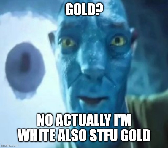 Avatar guy | GOLD? NO ACTUALLY I'M WHITE ALSO STFU GOLD | image tagged in avatar guy | made w/ Imgflip meme maker