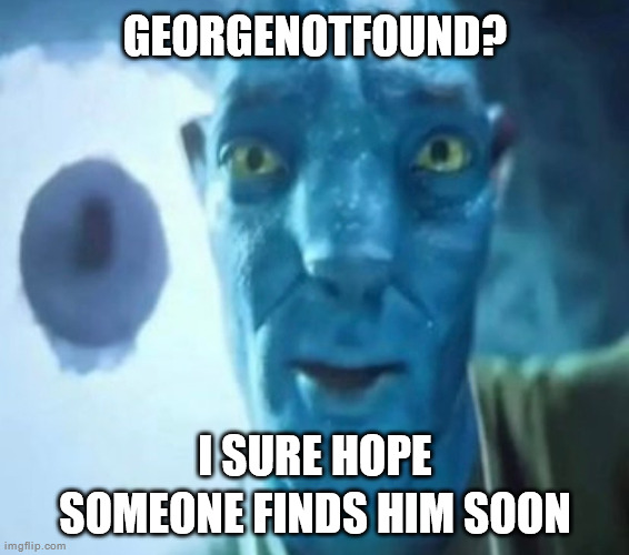 Avatar guy | GEORGENOTFOUND? I SURE HOPE SOMEONE FINDS HIM SOON | image tagged in avatar guy | made w/ Imgflip meme maker