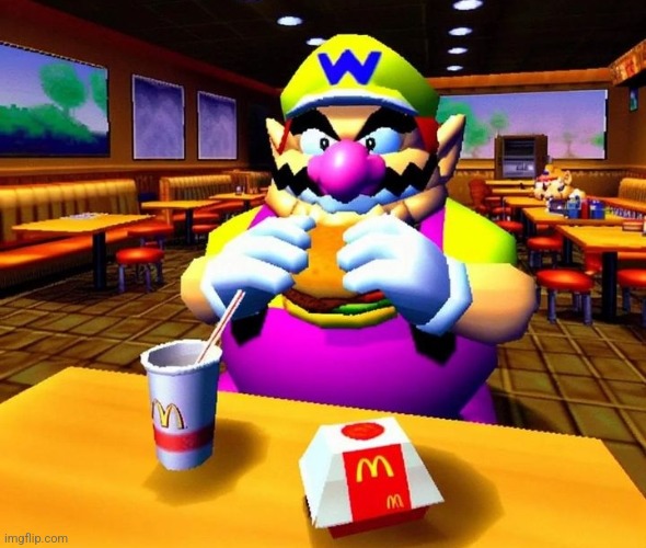 Wario eating McDonald's (Not AI generated, human made) | made w/ Imgflip meme maker