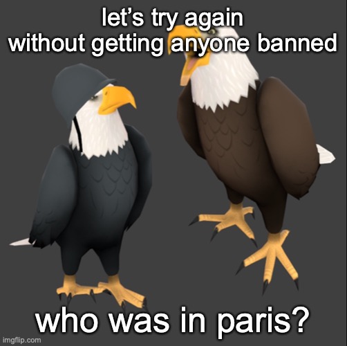 tf2 eagles | let’s try again without getting anyone banned; who was in paris? | image tagged in tf2 eagles | made w/ Imgflip meme maker