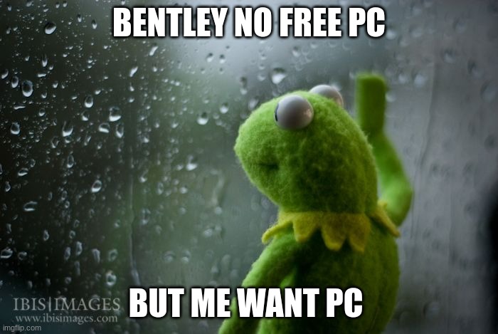 kermit window | BENTLEY NO FREE PC; BUT ME WANT PC | image tagged in kermit window | made w/ Imgflip meme maker