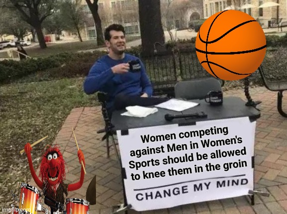 Just slow them down a little | Women competing against Men in Women's Sports should be allowed to knee them in the groin | image tagged in memes,change my mind,violence is never the answer,well yes but actually no,levels of pain,aye fair enough | made w/ Imgflip meme maker