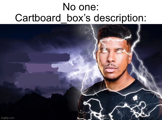 User slander #2: cartboard_box (slandering is hard if you don’t know a user) | No one:
Cartboard_box’s description: | image tagged in lowtiergod | made w/ Imgflip meme maker