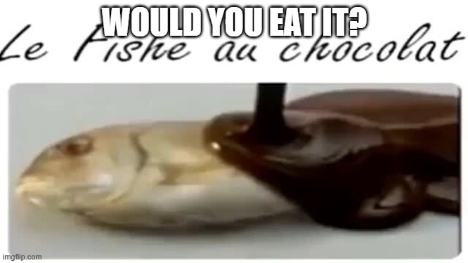 Le Fishe au chocolat | WOULD YOU EAT IT? | image tagged in le fishe au chocolat,shitpost | made w/ Imgflip meme maker