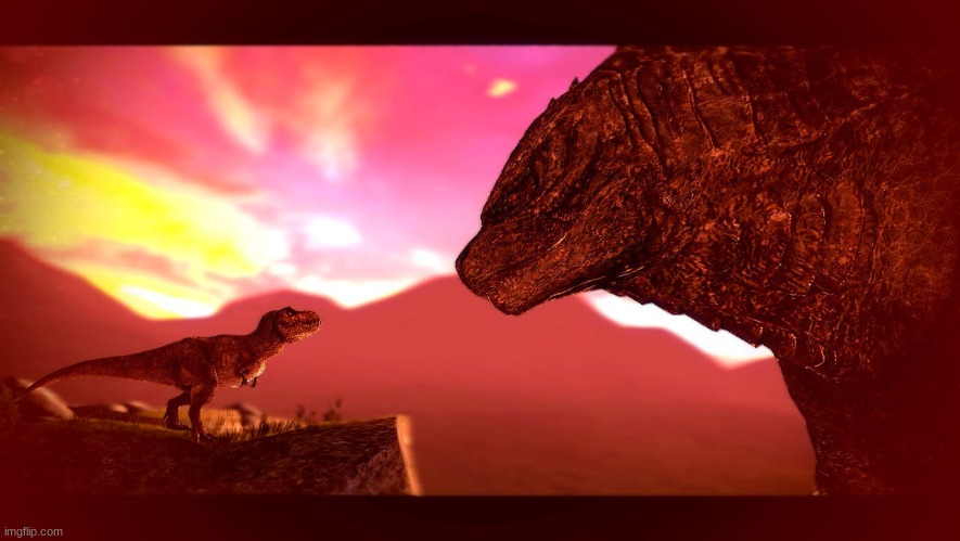 Rexy meets Godzilla (Gmod poster by TREX096) | image tagged in jurassic park,jurassic world,crossover | made w/ Imgflip meme maker