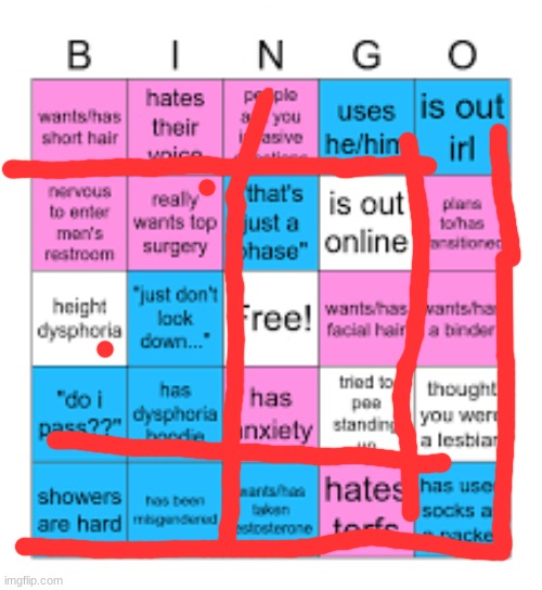 i did another one and- six bingos O.O | image tagged in lgbtq,transgender,transmasculine | made w/ Imgflip meme maker