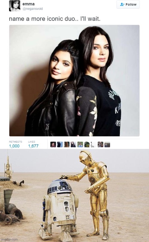 image tagged in name a more iconic duo,r2d2 c3po | made w/ Imgflip meme maker