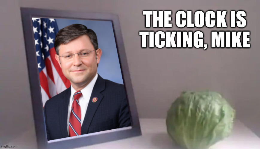 Who makes it longer? Johnson v Lettuce | THE CLOCK IS TICKING, MIKE | image tagged in who makes it longer johnson v lettuce | made w/ Imgflip meme maker