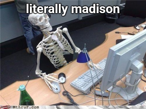 MSMG Slander #51 | literally madison | image tagged in waiting skeleton | made w/ Imgflip meme maker