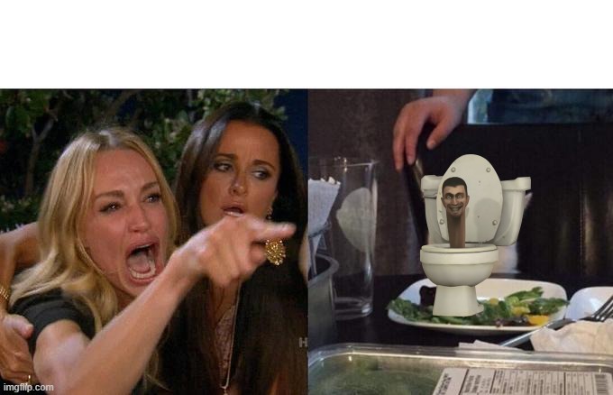 Woman yelling at skibidi toilet | image tagged in memes,woman yelling at cat | made w/ Imgflip meme maker