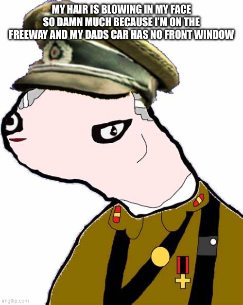 E | MY HAIR IS BLOWING IN MY FACE SO DAMN MUCH BECAUSE I’M ON THE FREEWAY AND MY DADS CAR HAS NO FRONT WINDOW | made w/ Imgflip meme maker