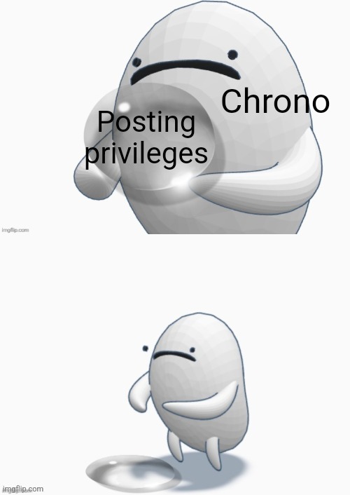 Chrono bean drops a bubble | Chrono; Posting privileges | image tagged in chrono bean drops a bubble | made w/ Imgflip meme maker