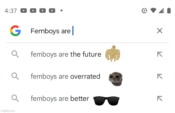There is 1 imposter among us. | image tagged in femboy,the future is now old man,who wore it better,google search meme | made w/ Imgflip meme maker