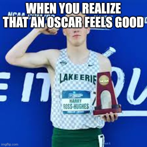 Oscars | WHEN YOU REALIZE THAT AN OSCAR FEELS GOOD | image tagged in cross country salute | made w/ Imgflip meme maker