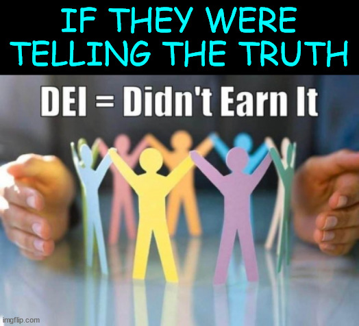 If they were telling the truth...  they'd tell you what it really stands for | IF THEY WERE TELLING THE TRUTH | image tagged in dei,didn't earn it | made w/ Imgflip meme maker