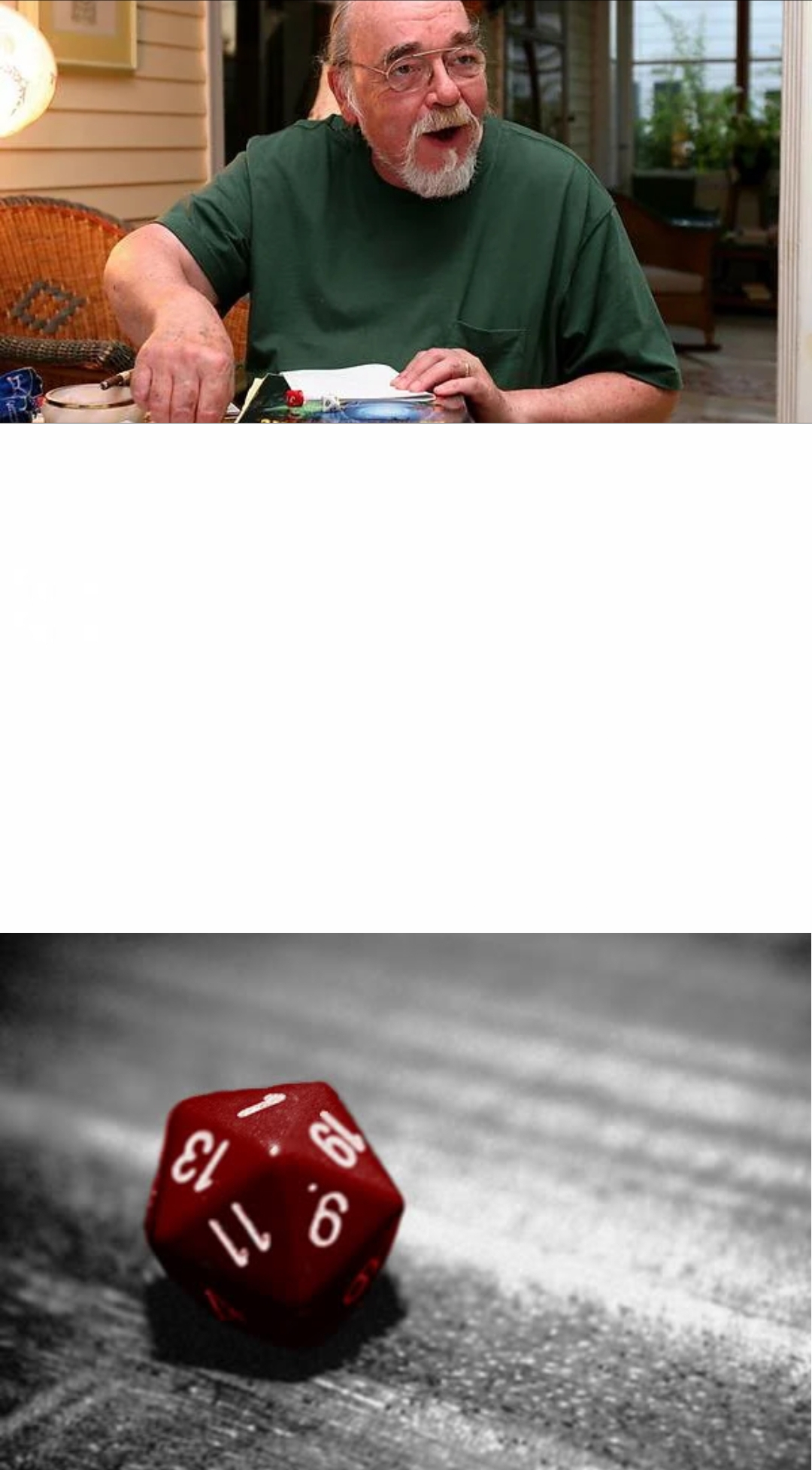 Gary Gygax extra panel D20 dice roll 1 DND dungeon master Blank Meme Template