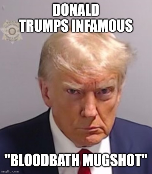 Donald Trump Mugshot | DONALD TRUMPS INFAMOUS; "BLOODBATH MUGSHOT" | image tagged in donald trump mugshot | made w/ Imgflip meme maker