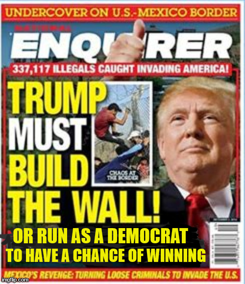 Trump's failed wall | OR RUN AS A DEMOCRAT; TO HAVE A CHANCE OF WINNING | image tagged in time to change parties,turncoat republican,benedict donald,border scare,maga migrant's c'mon in,usa | made w/ Imgflip meme maker