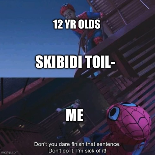 12 year old’s humor | 12 YR OLDS; SKIBIDI TOIL-; ME | image tagged in don't you dare finish that sentence | made w/ Imgflip meme maker
