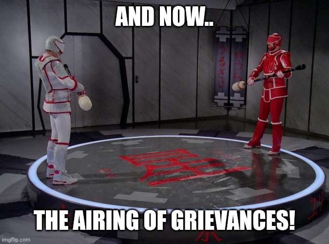 Festivus | AND NOW.. THE AIRING OF GRIEVANCES! | image tagged in star trek tng | made w/ Imgflip meme maker