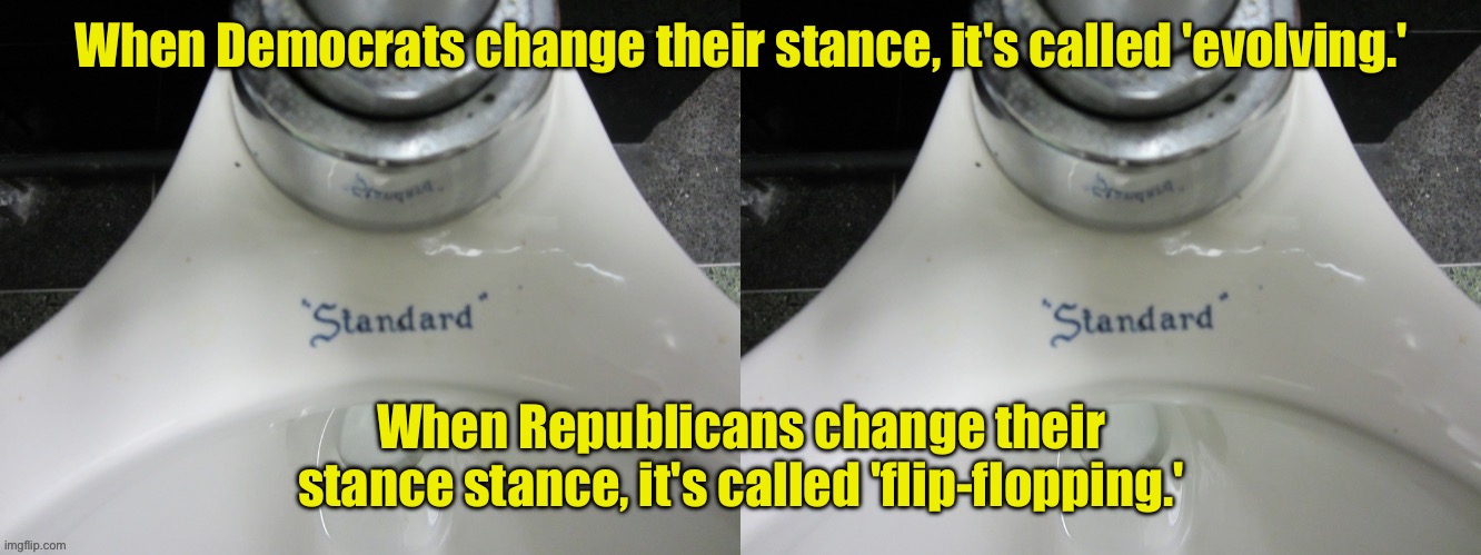American Double Standards | When Democrats change their stance, it's called 'evolving.'; When Republicans change their stance stance, it's called 'flip-flopping.' | image tagged in double standard | made w/ Imgflip meme maker