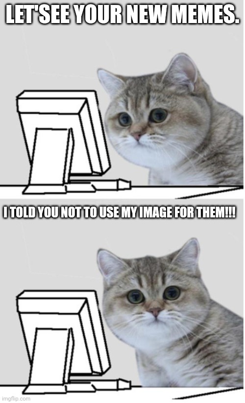 monitor cat | LET'SEE YOUR NEW MEMES. I TOLD YOU NOT TO USE MY IMAGE FOR THEM!!! | image tagged in monitor cat | made w/ Imgflip meme maker