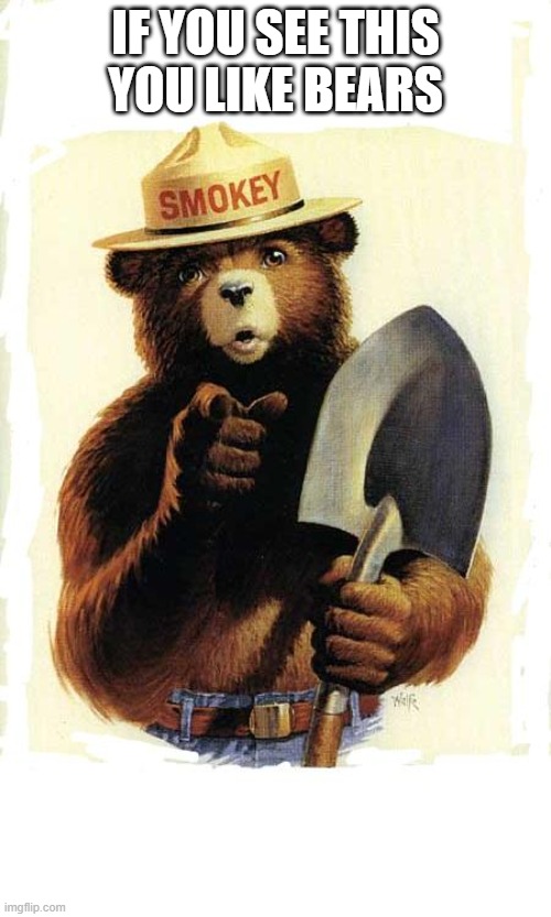 Smokey The Bear | IF YOU SEE THIS
YOU LIKE BEARS | image tagged in smokey the bear,memes,funny,funny memes | made w/ Imgflip meme maker