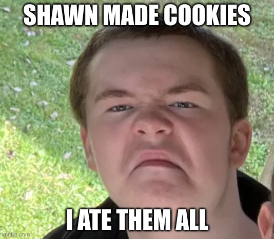 Space Geek | SHAWN MADE COOKIES; I ATE THEM ALL | image tagged in space geek | made w/ Imgflip meme maker