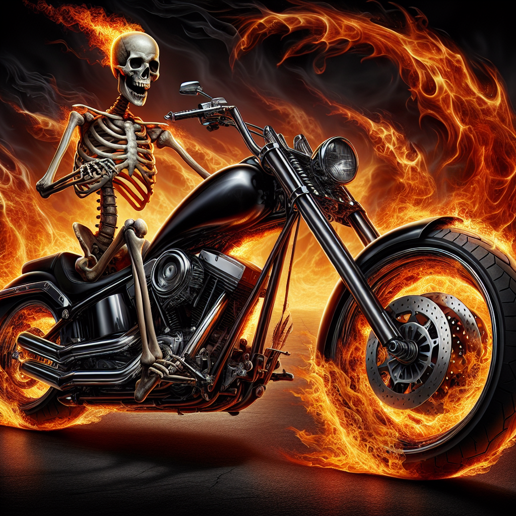 Skeleton on motorcycle with flame background Blank Meme Template