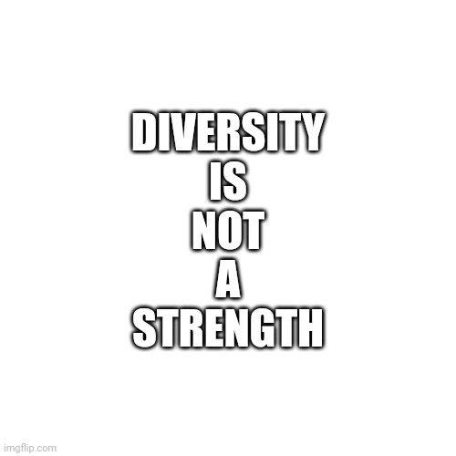 Give me one example that it is | DIVERSITY
IS
NOT
A
STRENGTH | image tagged in memes,blank transparent square | made w/ Imgflip meme maker