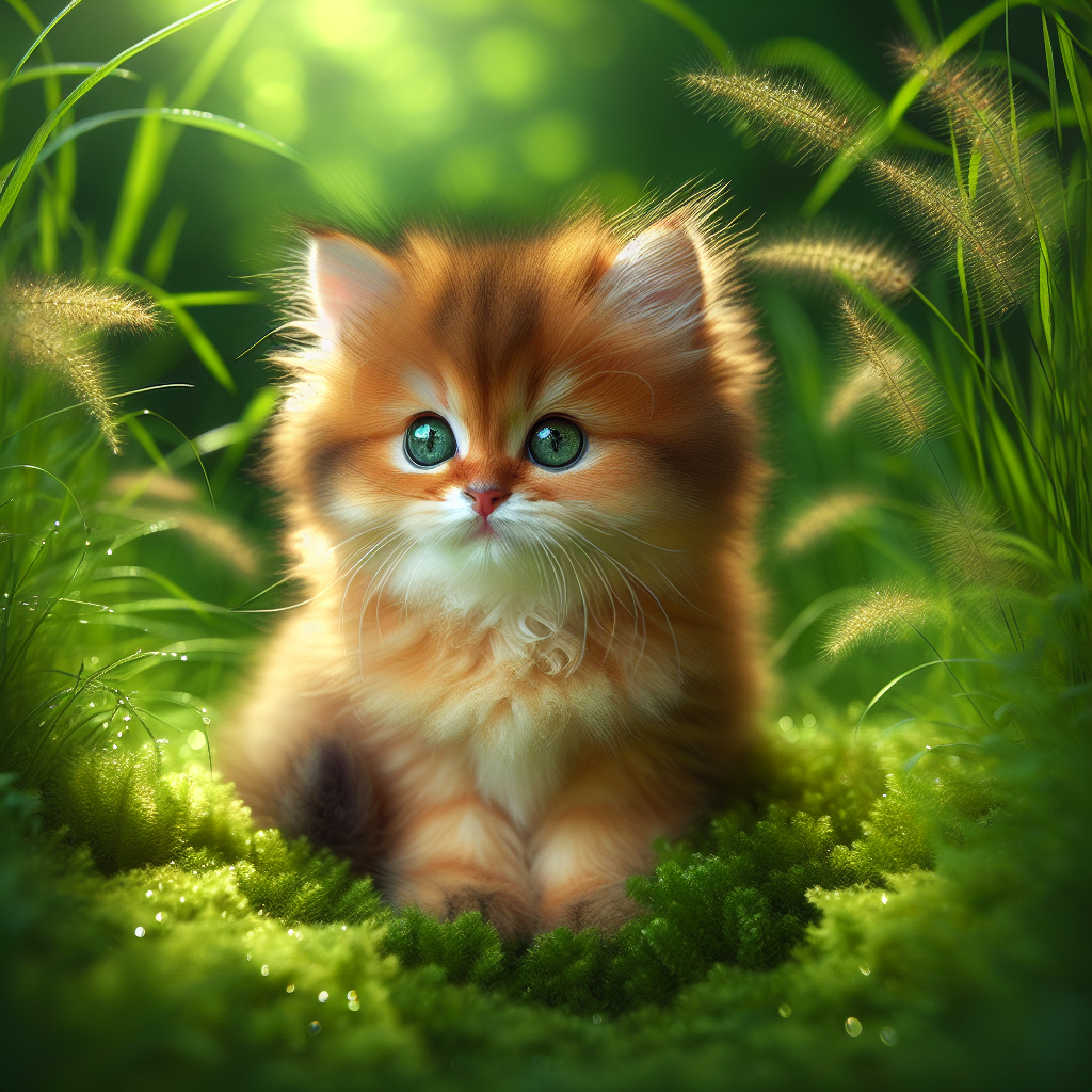 Cute kitten sitting on grass looking up at the sky Blank Meme Template