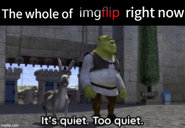 It’s quiet too quiet Shrek | The whole of; right now | image tagged in it s quiet too quiet shrek | made w/ Imgflip meme maker