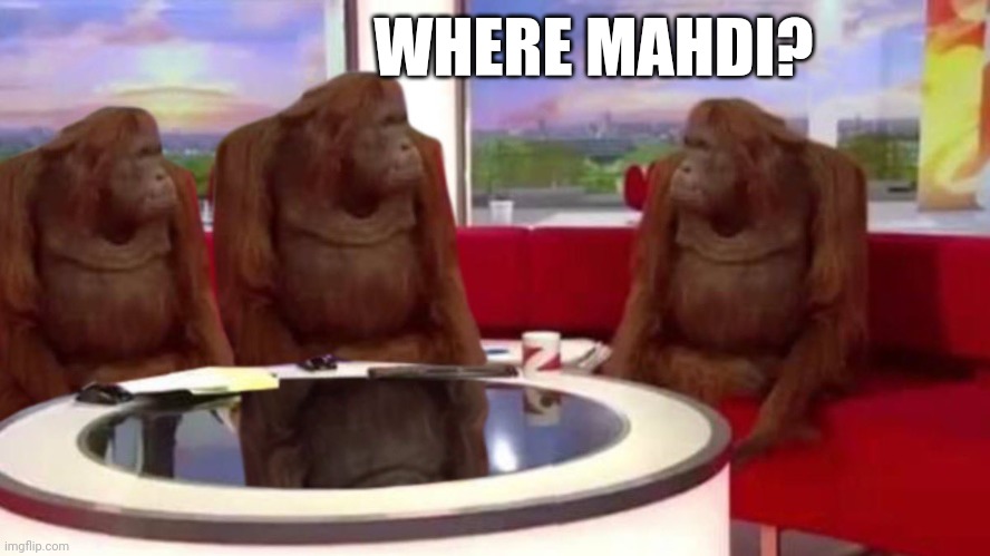 Where Mahdi? | WHERE MAHDI? | image tagged in orangutan interview,where meme,mahdi,nostradamus | made w/ Imgflip meme maker