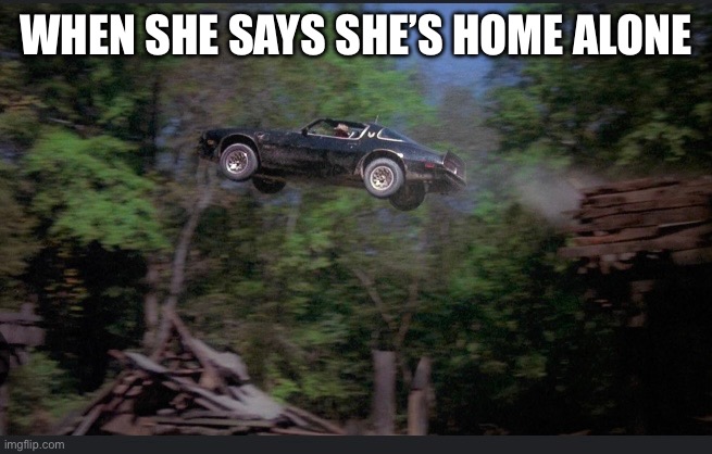 WHEN SHE SAYS SHE’S HOME ALONE | image tagged in smokey and the bandit | made w/ Imgflip meme maker