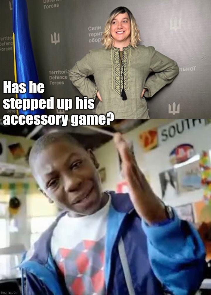 Has he stepped up his accessory game? | image tagged in marcus step yo game up | made w/ Imgflip meme maker