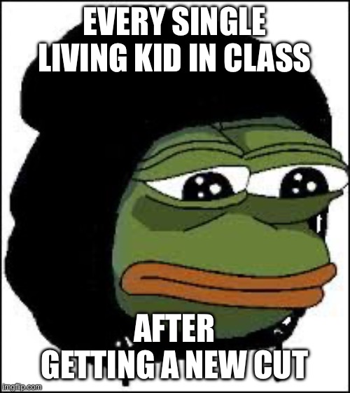 I know it’s not just me | EVERY SINGLE LIVING KID IN CLASS; AFTER GETTING A NEW CUT | image tagged in hoodie pepe,bad haircut | made w/ Imgflip meme maker