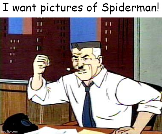 I WANT PICTURES OF SPIDERMAN | I want pictures of Spiderman! | image tagged in i want pictures of spiderman | made w/ Imgflip meme maker