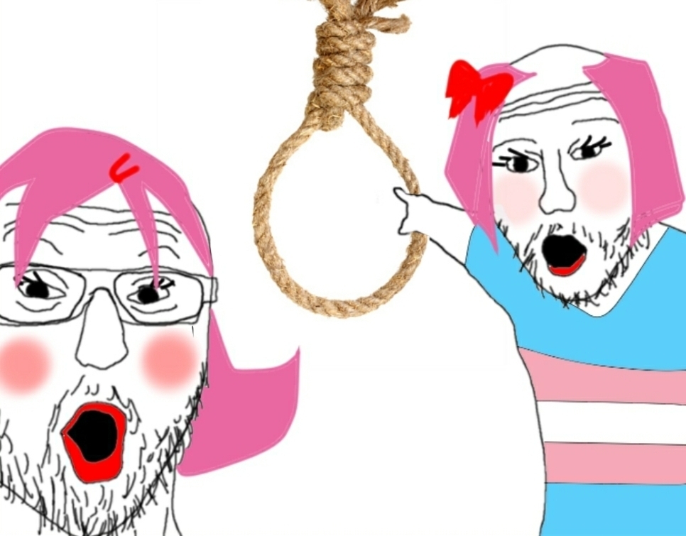 Two trannies pointing at a noose Blank Meme Template