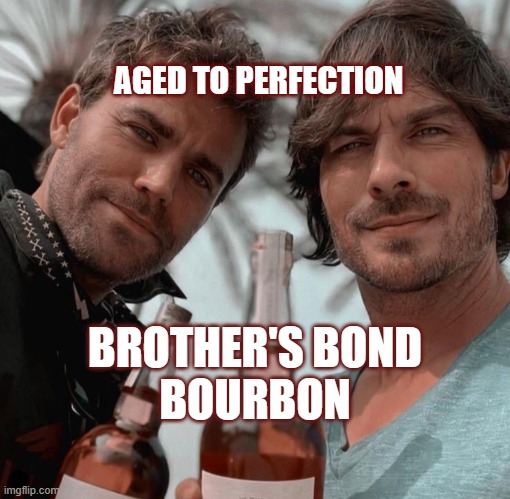 BROTHER'S BOND BOURBON | AGED TO PERFECTION; BROTHER'S BOND
BOURBON | image tagged in bourbon,the vampire diaries | made w/ Imgflip meme maker