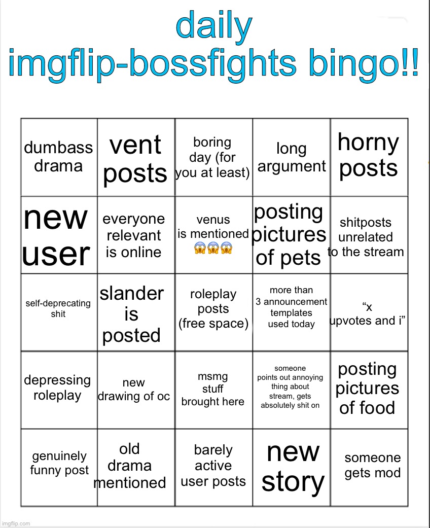 High Quality daily imgflip-bossfights bingo Blank Meme Template