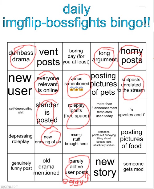 I’m gonna post this at the end of each day | image tagged in daily imgflip-bossfights bingo | made w/ Imgflip meme maker