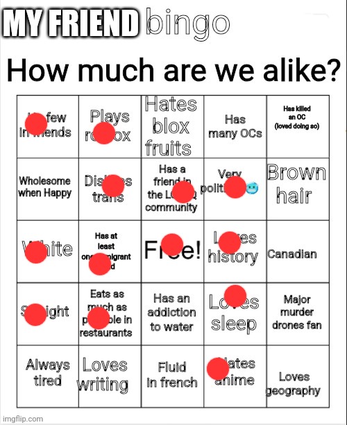 P bingo | MY FRIEND | image tagged in p bingo | made w/ Imgflip meme maker