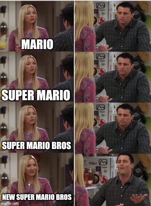 Phoebe Joey | MARIO; SUPER MARIO; SUPER MARIO BROS; NEW SUPER MARIO BROS | image tagged in phoebe joey | made w/ Imgflip meme maker