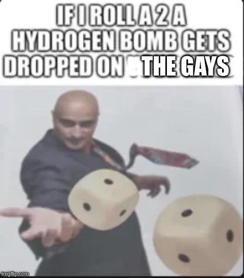 Hydrogen bomb on your head meme | EEEEEEEEEEEEE THE GAYS | image tagged in hydrogen bomb on your head meme | made w/ Imgflip meme maker