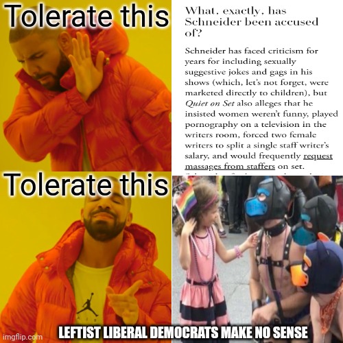 Drake Hotline Bling Meme | Tolerate this Tolerate this LEFTIST LIBERAL DEMOCRATS MAKE NO SENSE | image tagged in memes,drake hotline bling | made w/ Imgflip meme maker