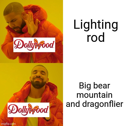 Drake Hotline Bling Meme | Lighting rod; Big bear mountain and dragonflier | image tagged in memes,drake hotline bling | made w/ Imgflip meme maker