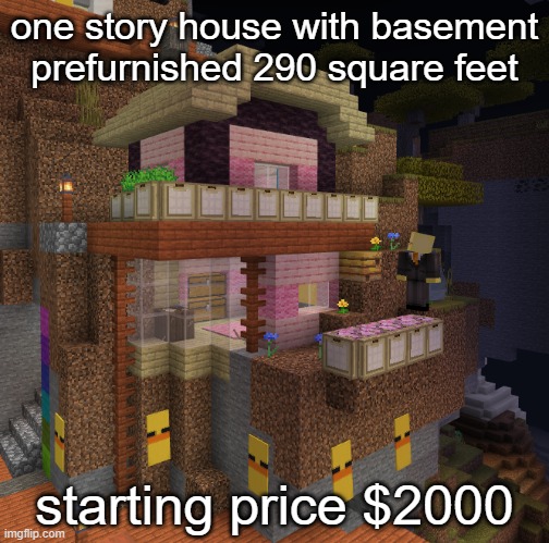 my friend told me to post this (its my house) | one story house with basement prefurnished 290 square feet; starting price $2000 | made w/ Imgflip meme maker