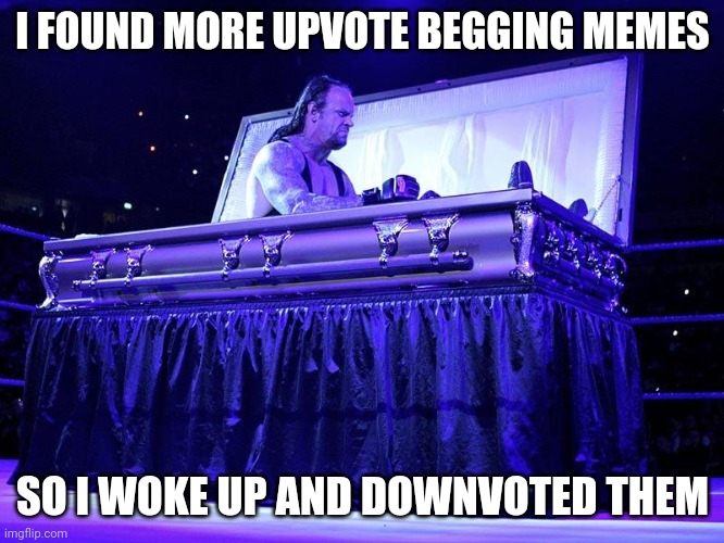 Everyone does this shit  | I FOUND MORE UPVOTE BEGGING MEMES; SO I WOKE UP AND DOWNVOTED THEM | image tagged in undertaker coffin | made w/ Imgflip meme maker