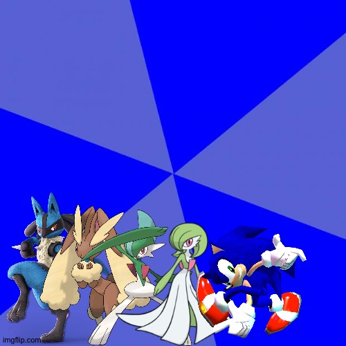 Lucario and Friends dancing in the blue background | image tagged in memes,blank blue background,sonic,pokemon,sonic the hedgehog,crossover | made w/ Imgflip meme maker